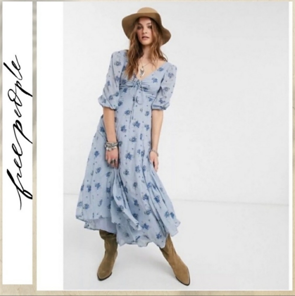 **1 Size 4 Left!!***Free People Sea Glass Midi Dress - 4 - Picture 3 of 15